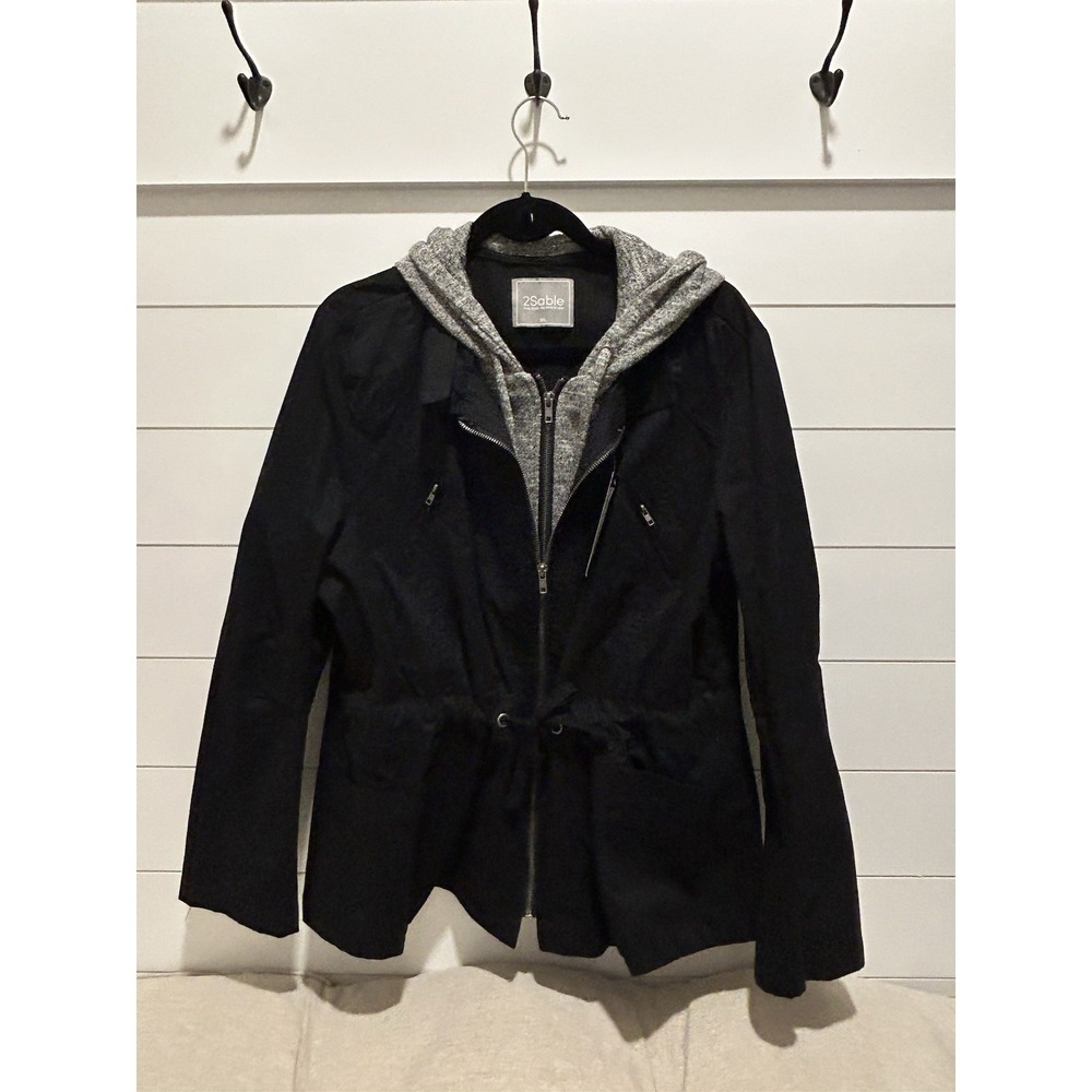 2Sable Jacket Womens 3XL Black Gray Hooded Zip Pockets 2 in 1 NWT Streetwear